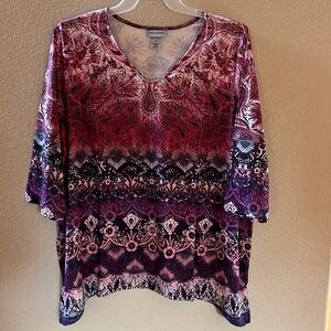 Women’s 1X Catherine’s pink and purples with sequins v neck pretty top blouse
